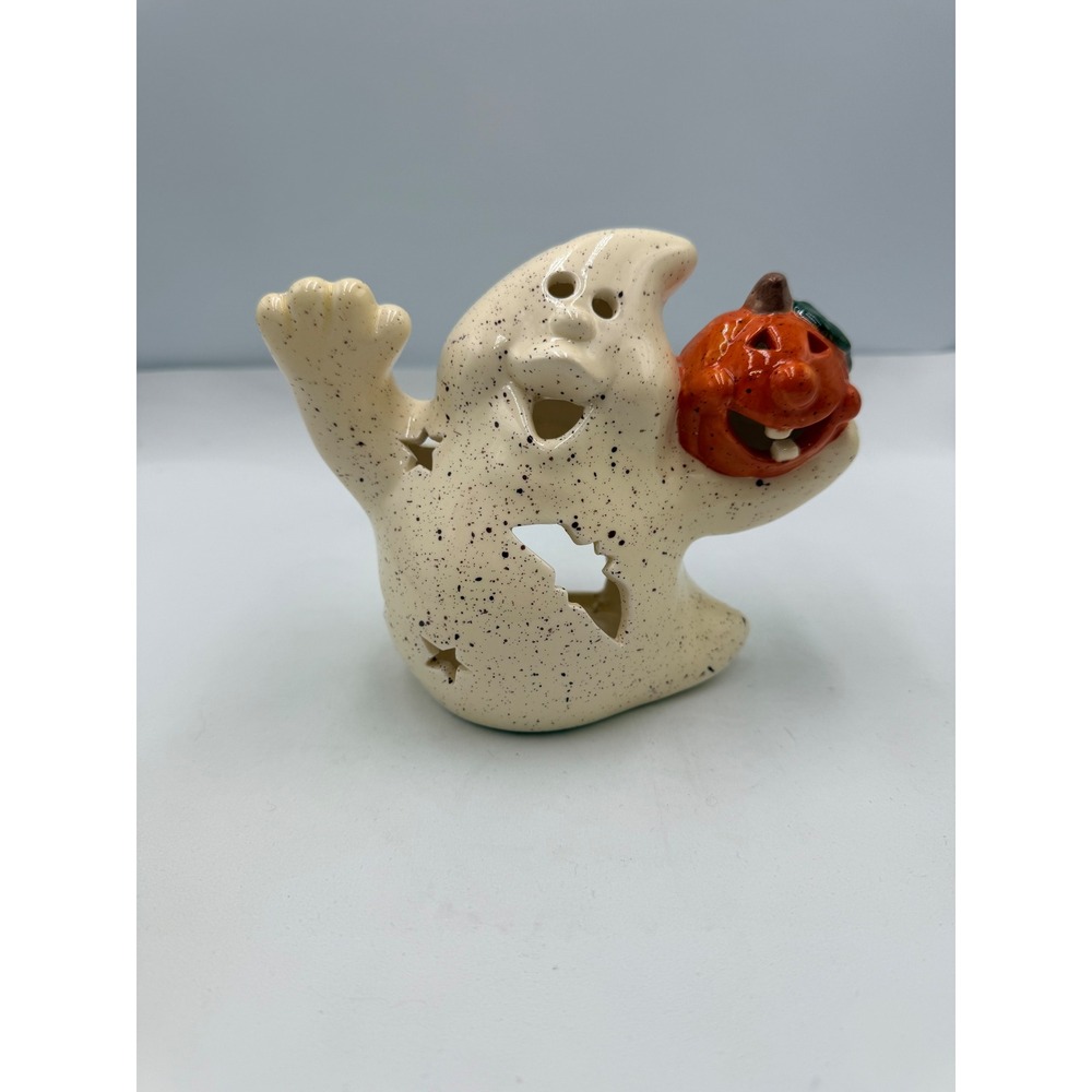 Ghost & Pumpkin Votive Candle Holder Cream ‎ &Orange Halloween Decor